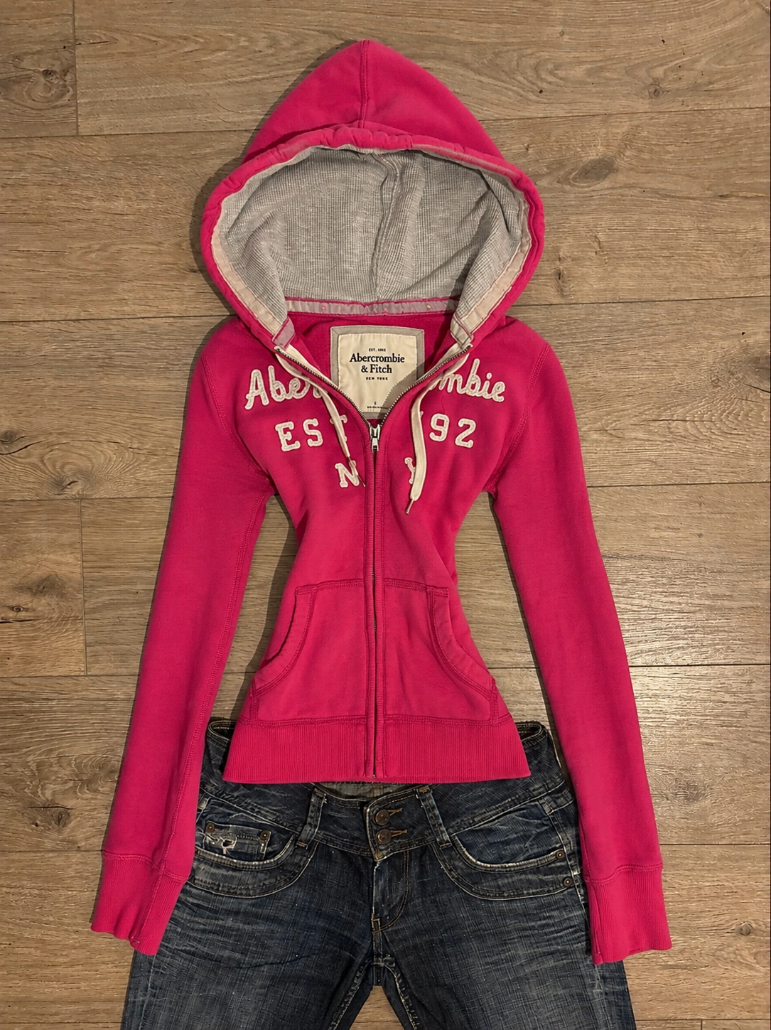 Abercrombie & Fitch Pink Embroidered Zip-Up Jacket - Size XS