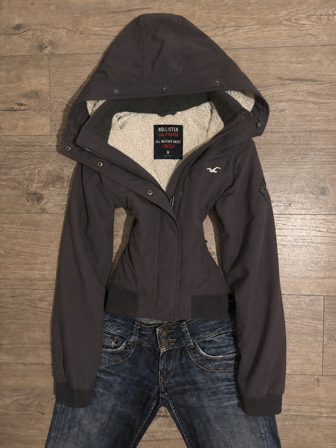 Hollister Grey Hooded Jacket – Size S