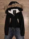 2010s Hollister Black Jacket (Beige Fur Trim) – Size XS