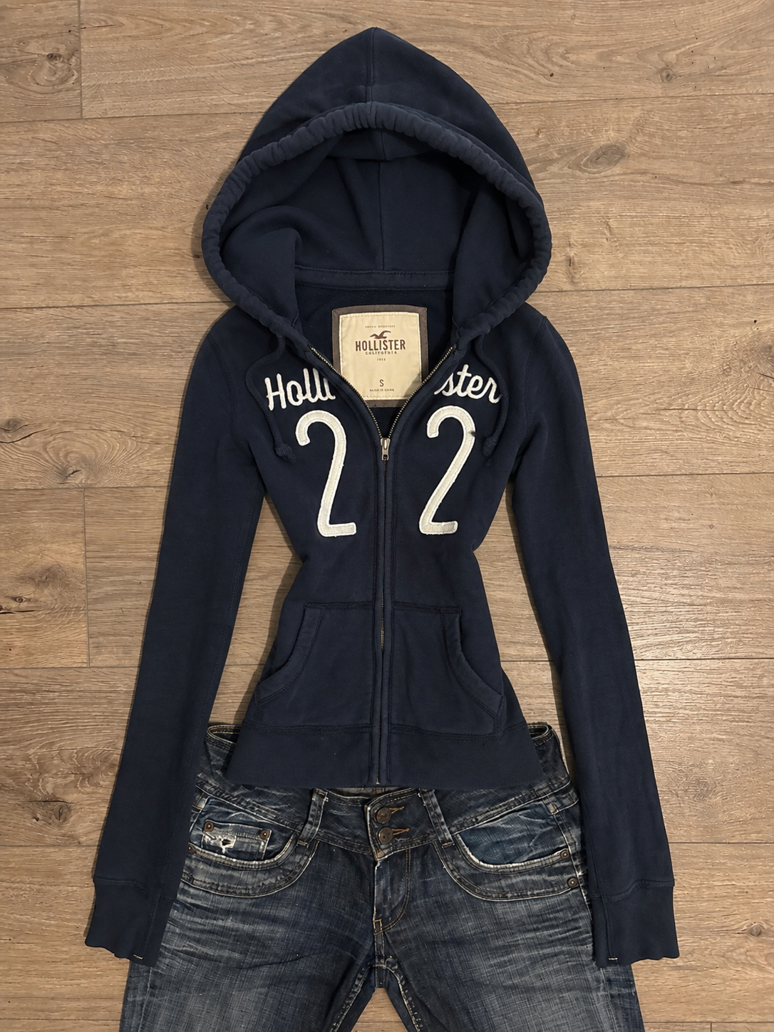 Hollister Navy Blue Embroidered Zip Up Jacket – Size S