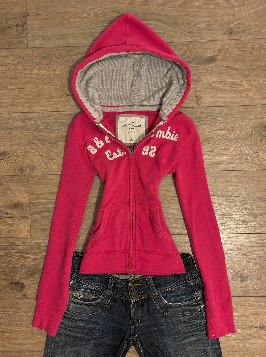 Abercrombie Pink Embroidered Zip Up Jacket – Size XS