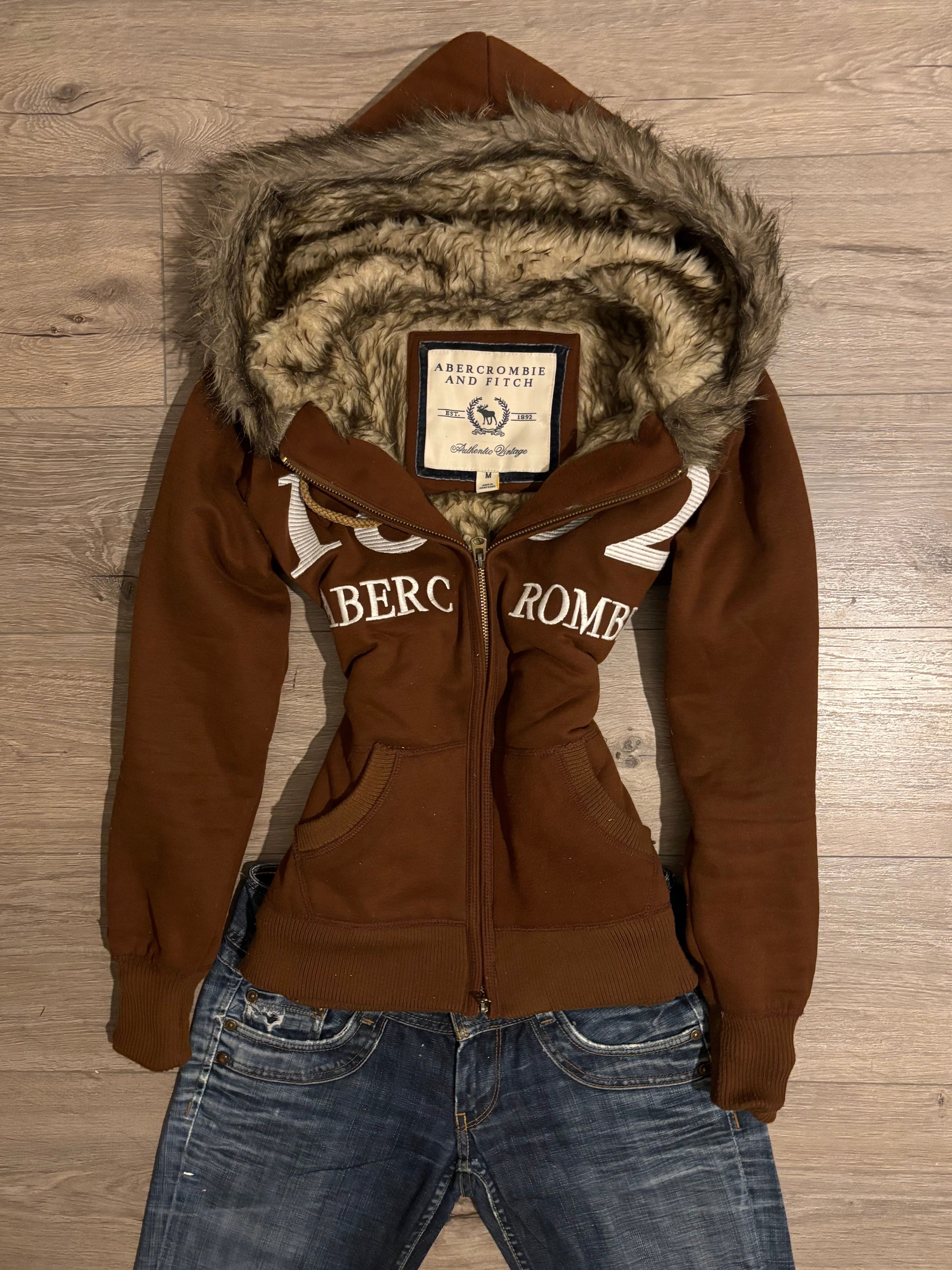 Vintage Brown Abercrombie&Fitch Fur Zip Up M
