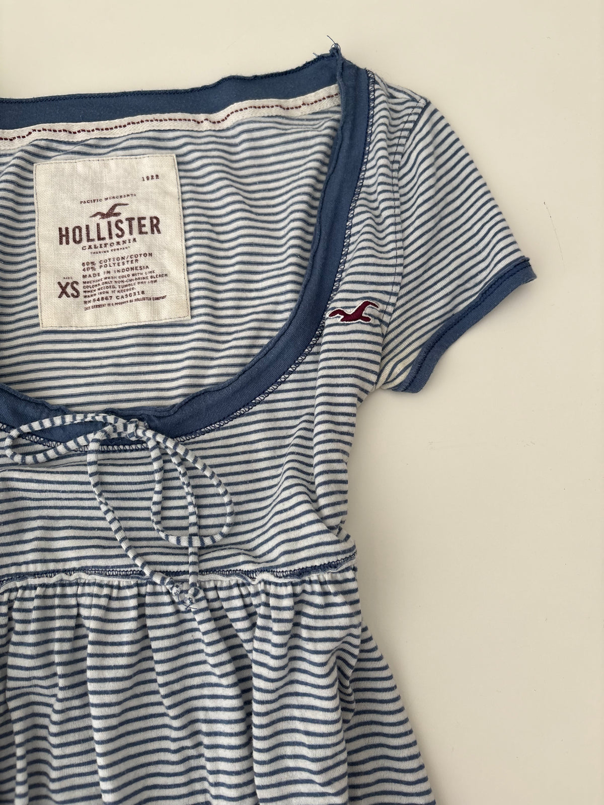 Vintage Hollister Blue White Striped Babydoll Top – Size XS