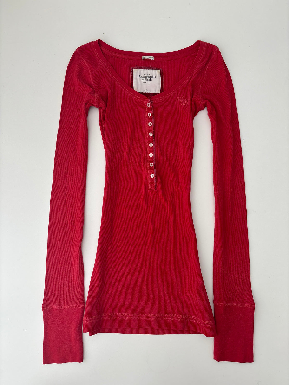 Vintage Abercrombie & Fitch Red Henley Longsleeve Top – Size S