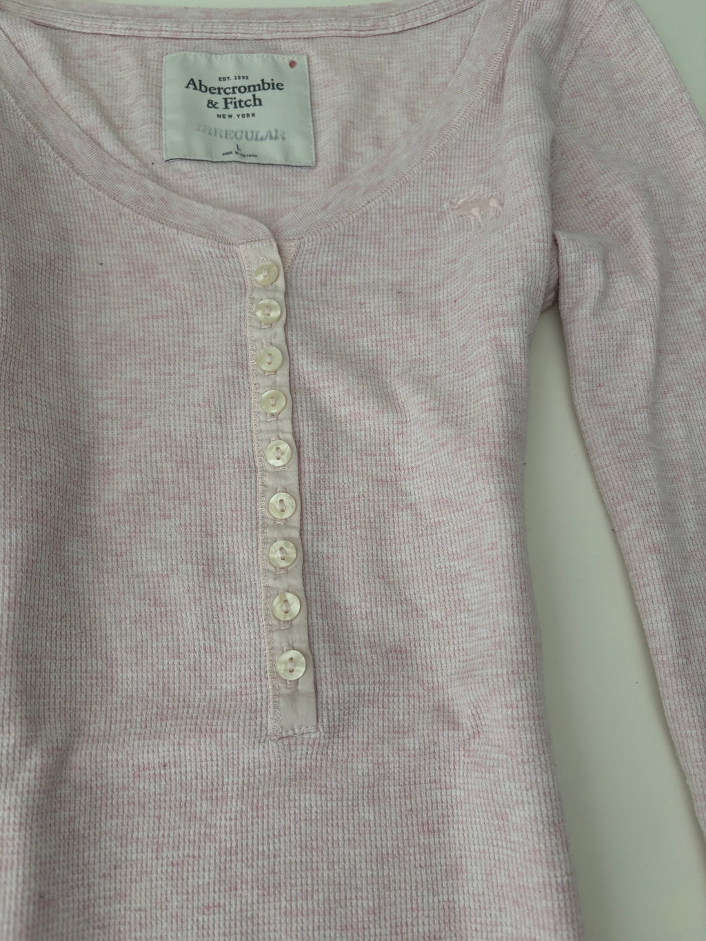 Vintage Abercrombie & Fitch Pink Waffle Henley Longsleeve Top – Size L
