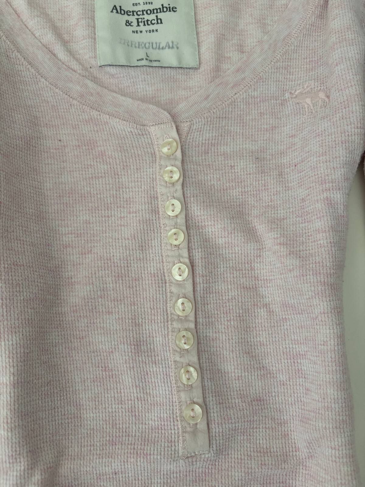 Vintage Abercrombie & Fitch Pink Waffle Henley Longsleeve Top – Size L
