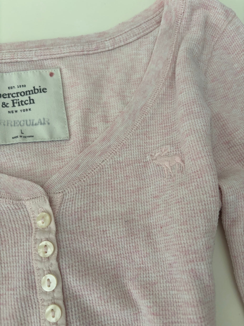 Vintage Abercrombie & Fitch Pink Waffle Henley Longsleeve Top – Size L