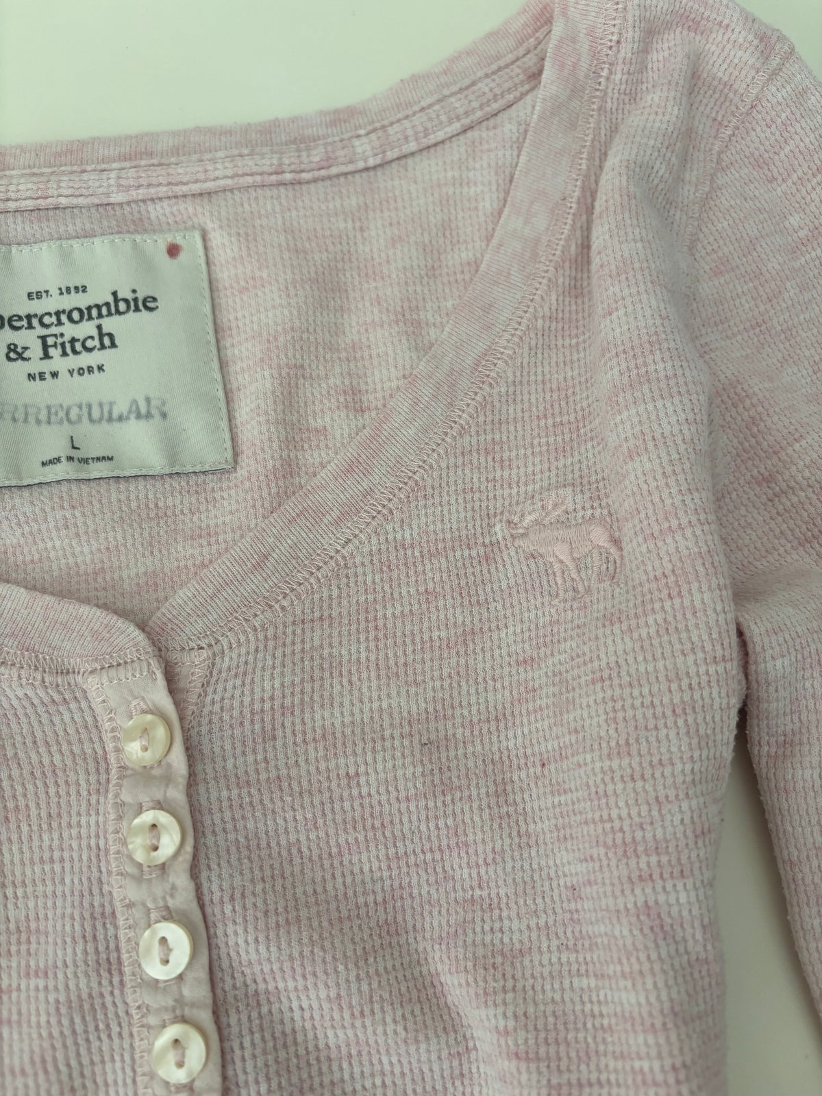 Vintage Abercrombie & Fitch Pink Waffle Henley Longsleeve Top – Size L