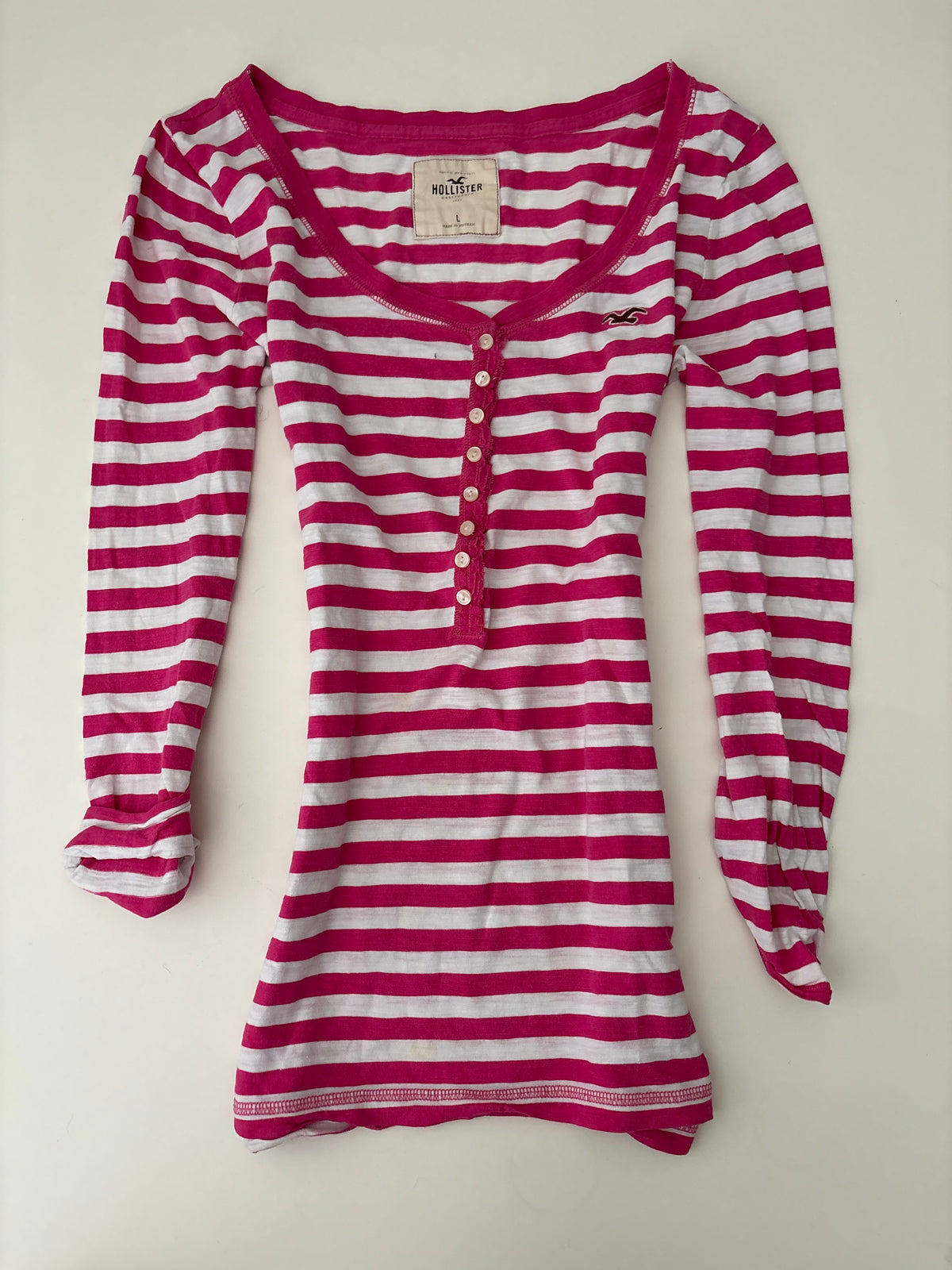 Vintage Hollister Pink White Striped Henley Top – Size L