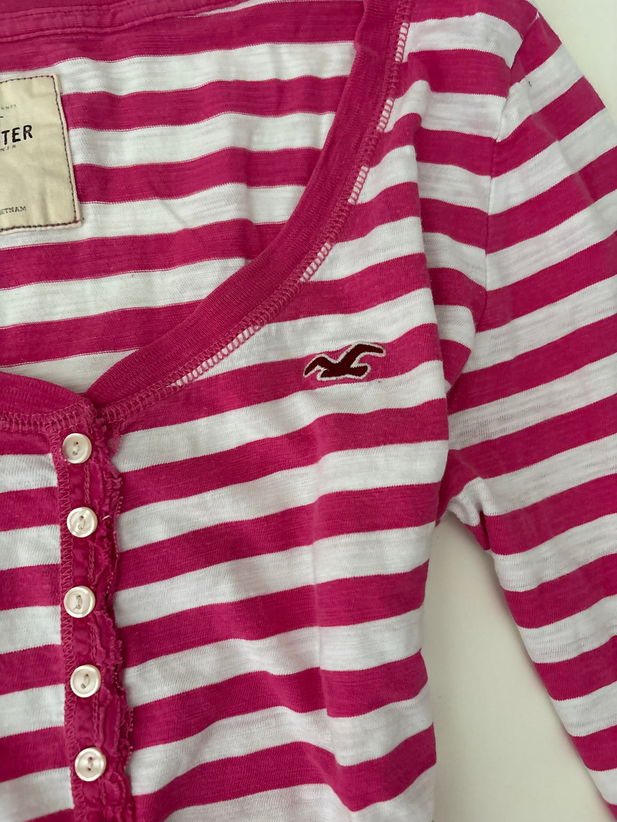 Vintage Hollister Pink White Striped Henley Top – Size L