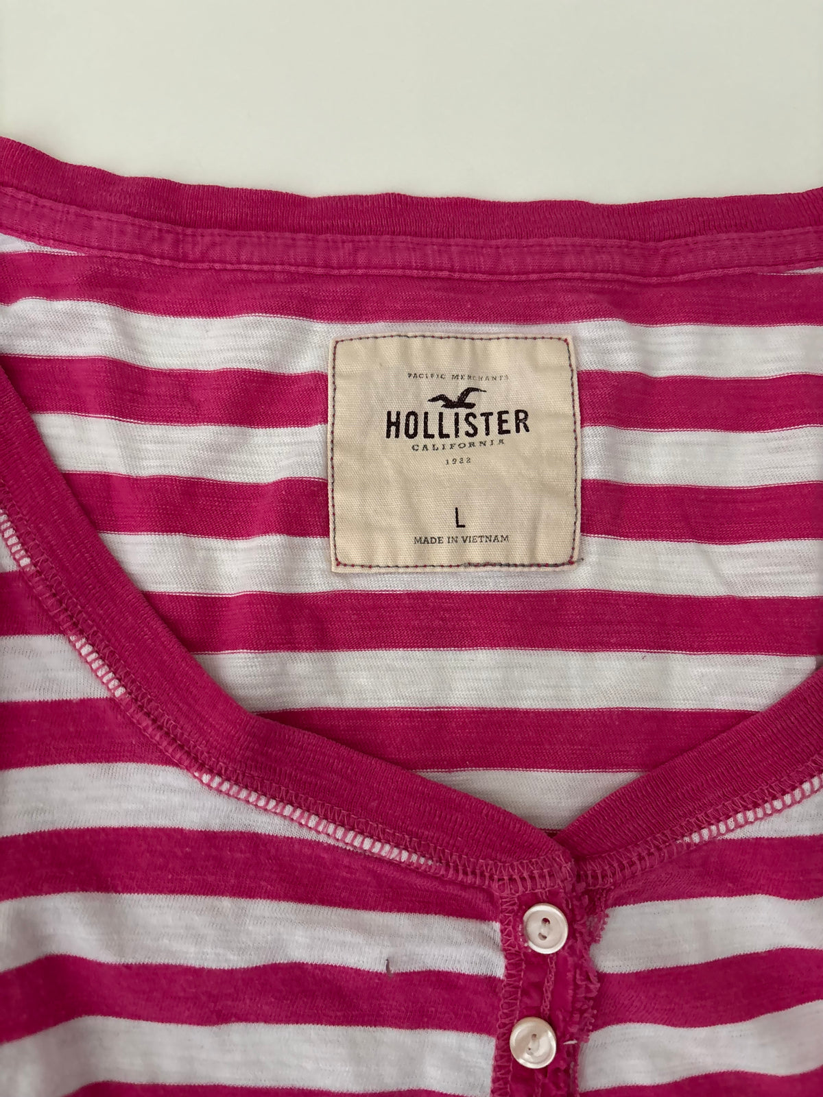 Vintage Hollister Pink White Striped Henley Top – Size L