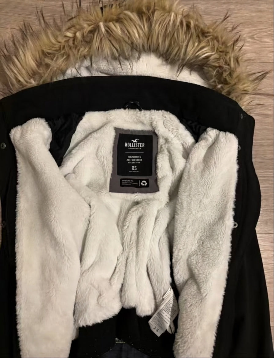 Vintage Hollister Black Faux Fur Hood Jacket – Size XS