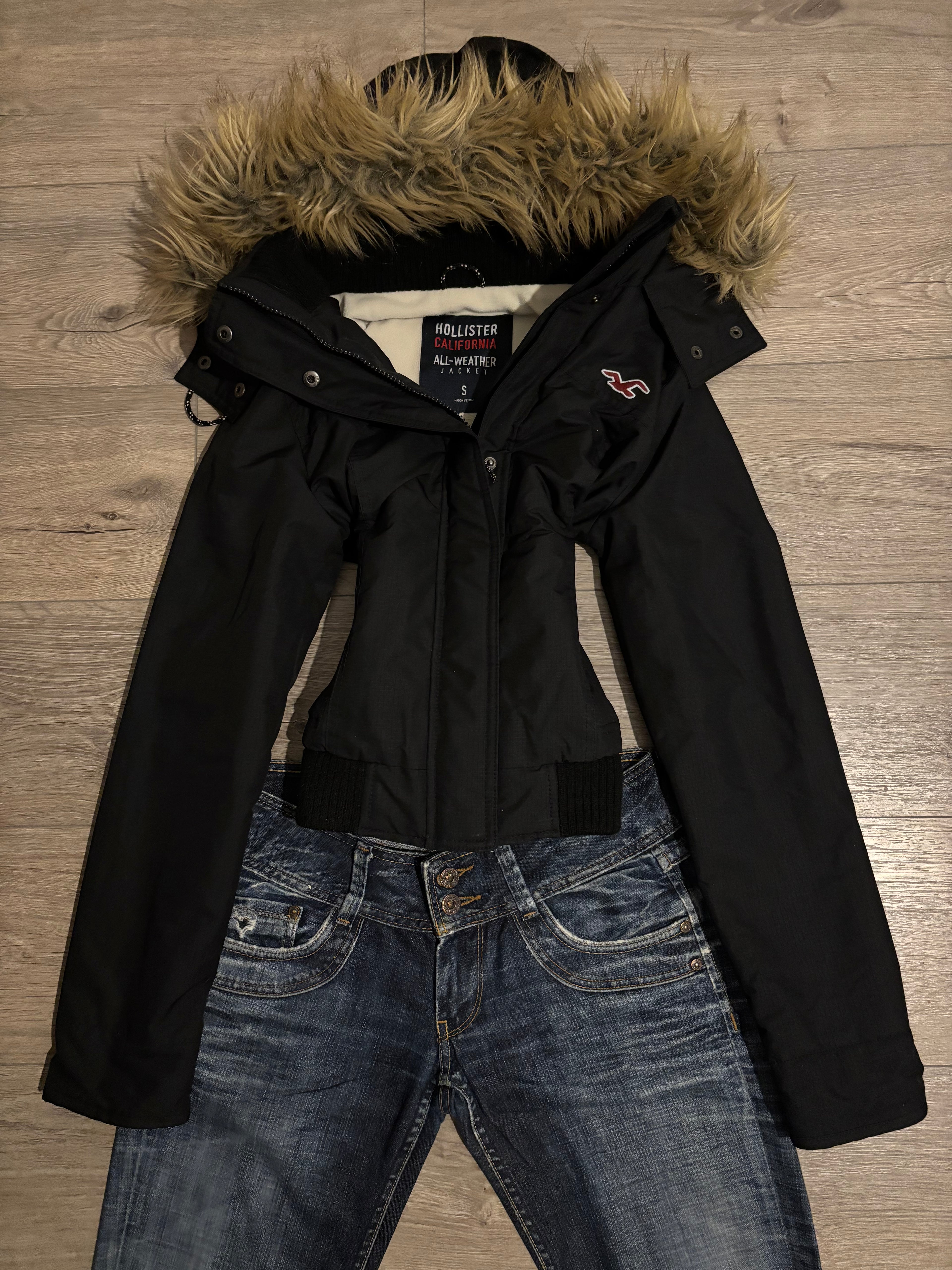 Black Vintage Hollister Fur Jacket S