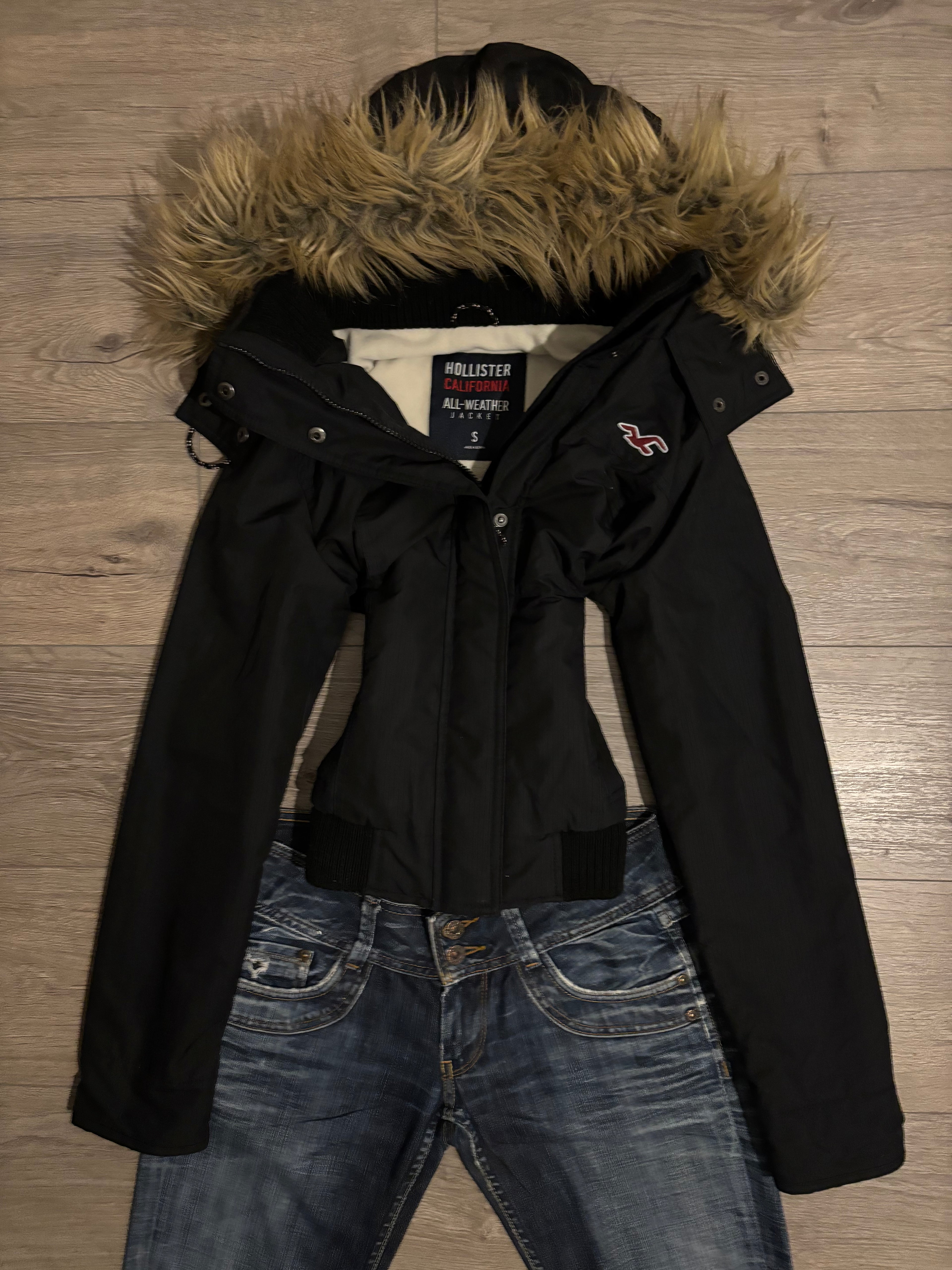 Black Vintage Hollister Fur Jacket S