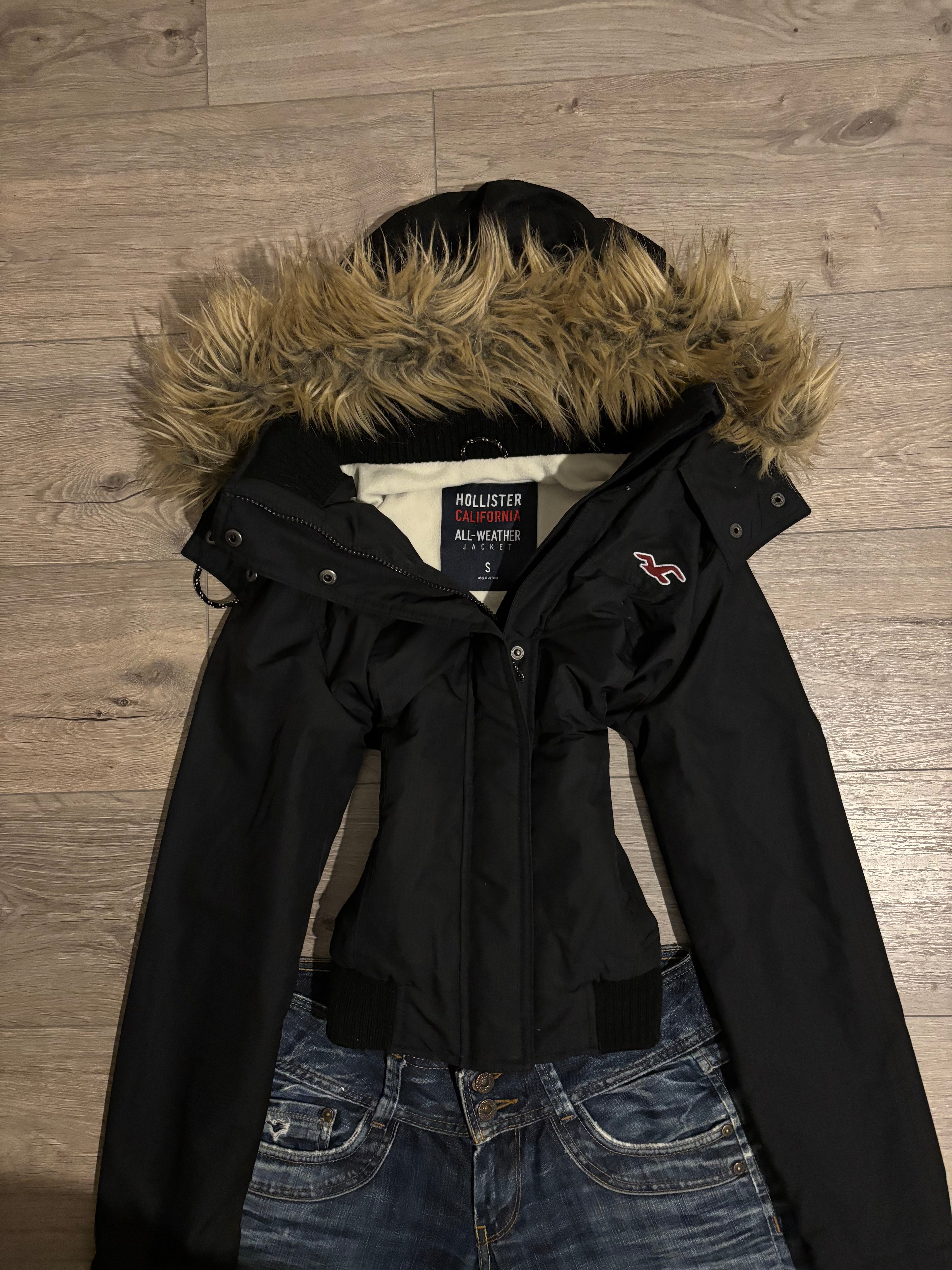 Black Vintage Hollister Fur Jacket S