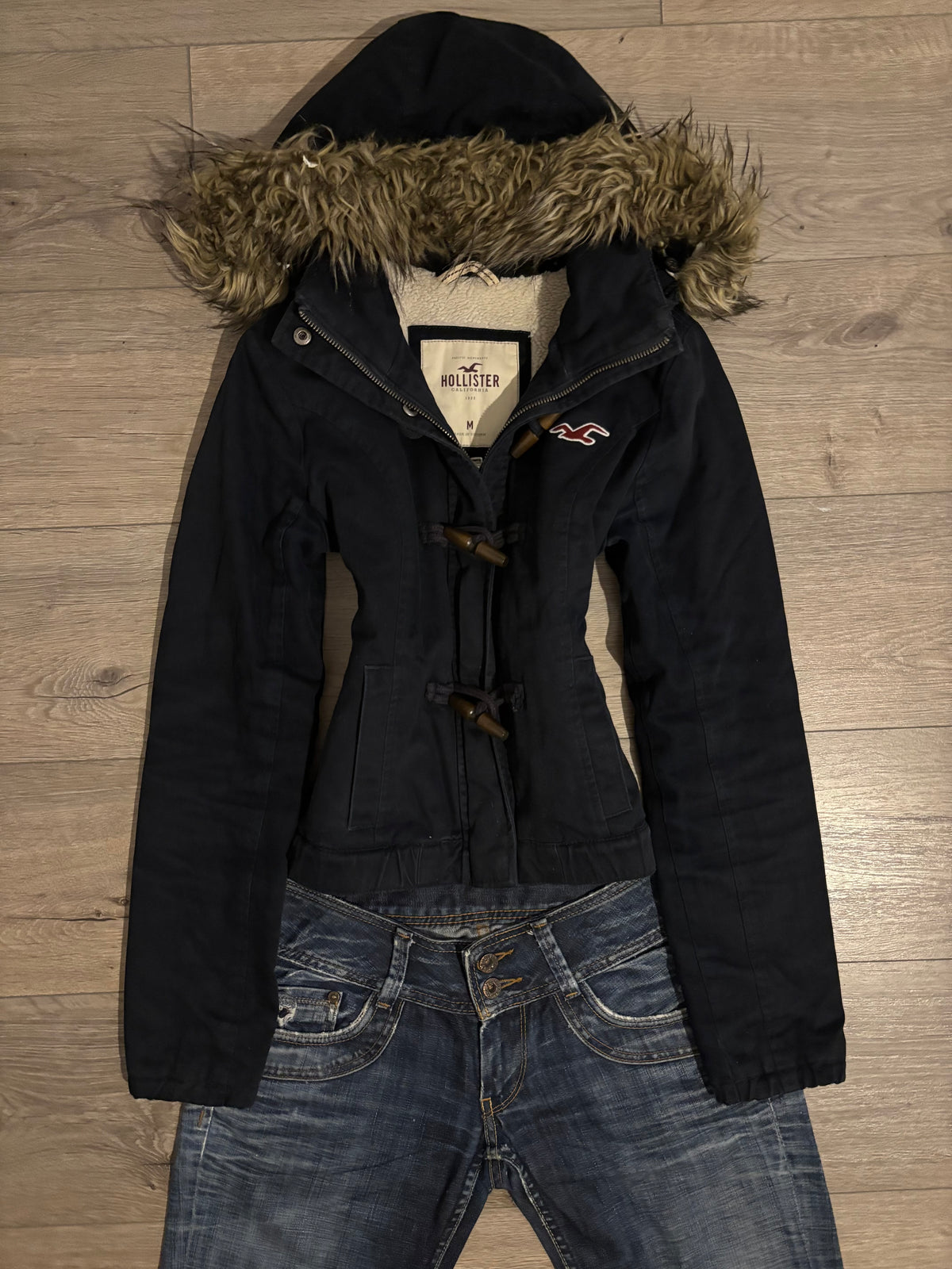 2010s Hollister Navy Faux Fur Jacket – Size XS-S