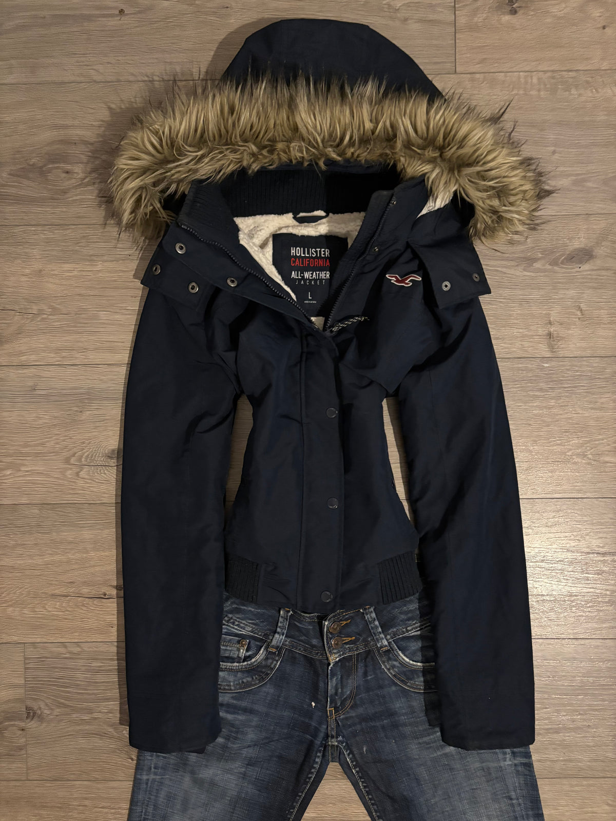Vintage Hollister Navy Faux Fur Hood Parka – Size M