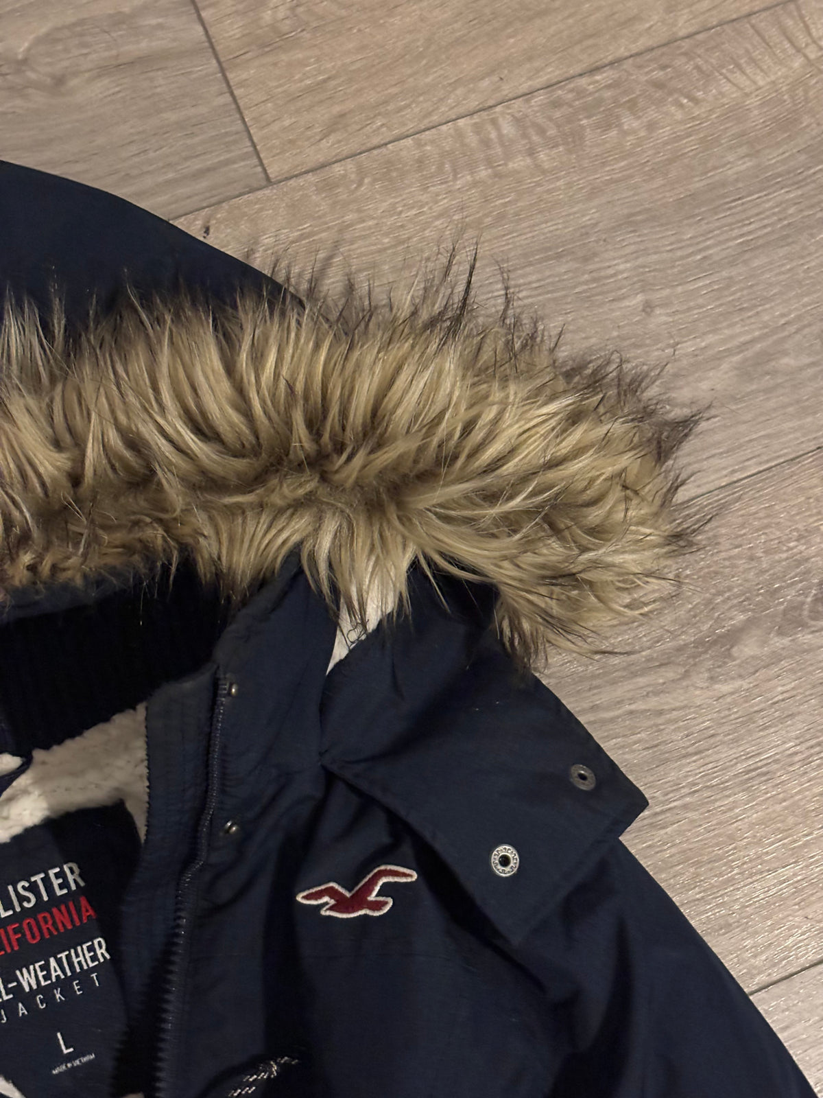 Vintage Hollister Navy Faux Fur Hood Parka – Size M