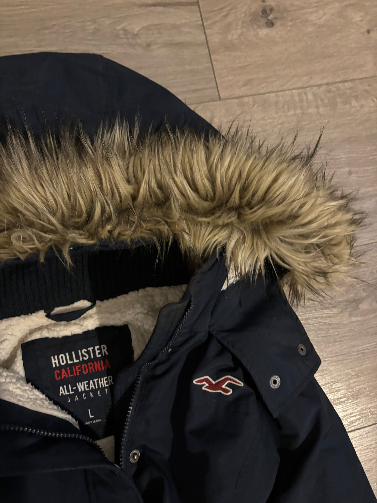 Vintage Hollister Navy Faux Fur Hood Parka – Size M