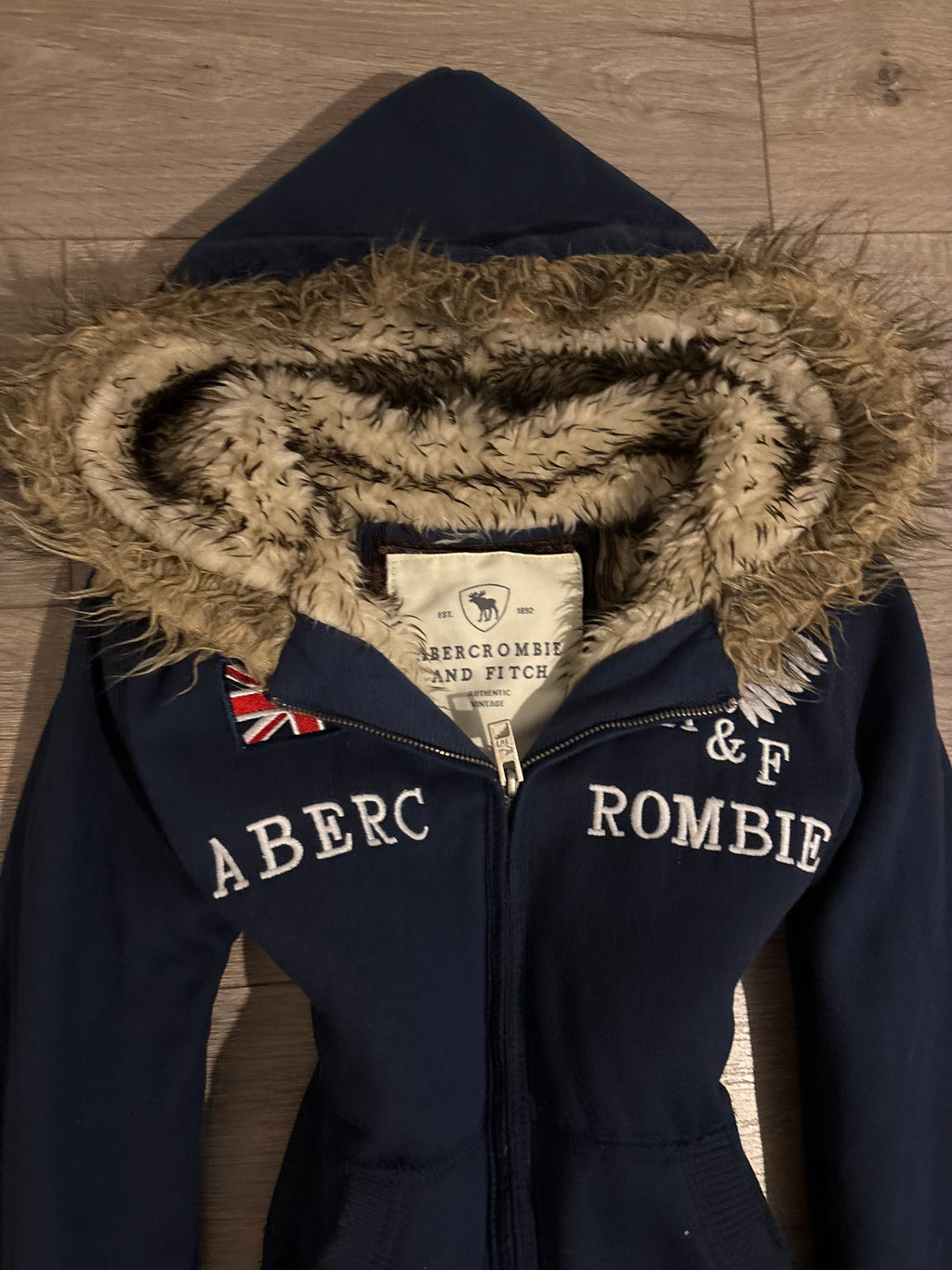 Vintage Abercrombie & Fitch Navy Faux Fur Hood Zip Up – Size S