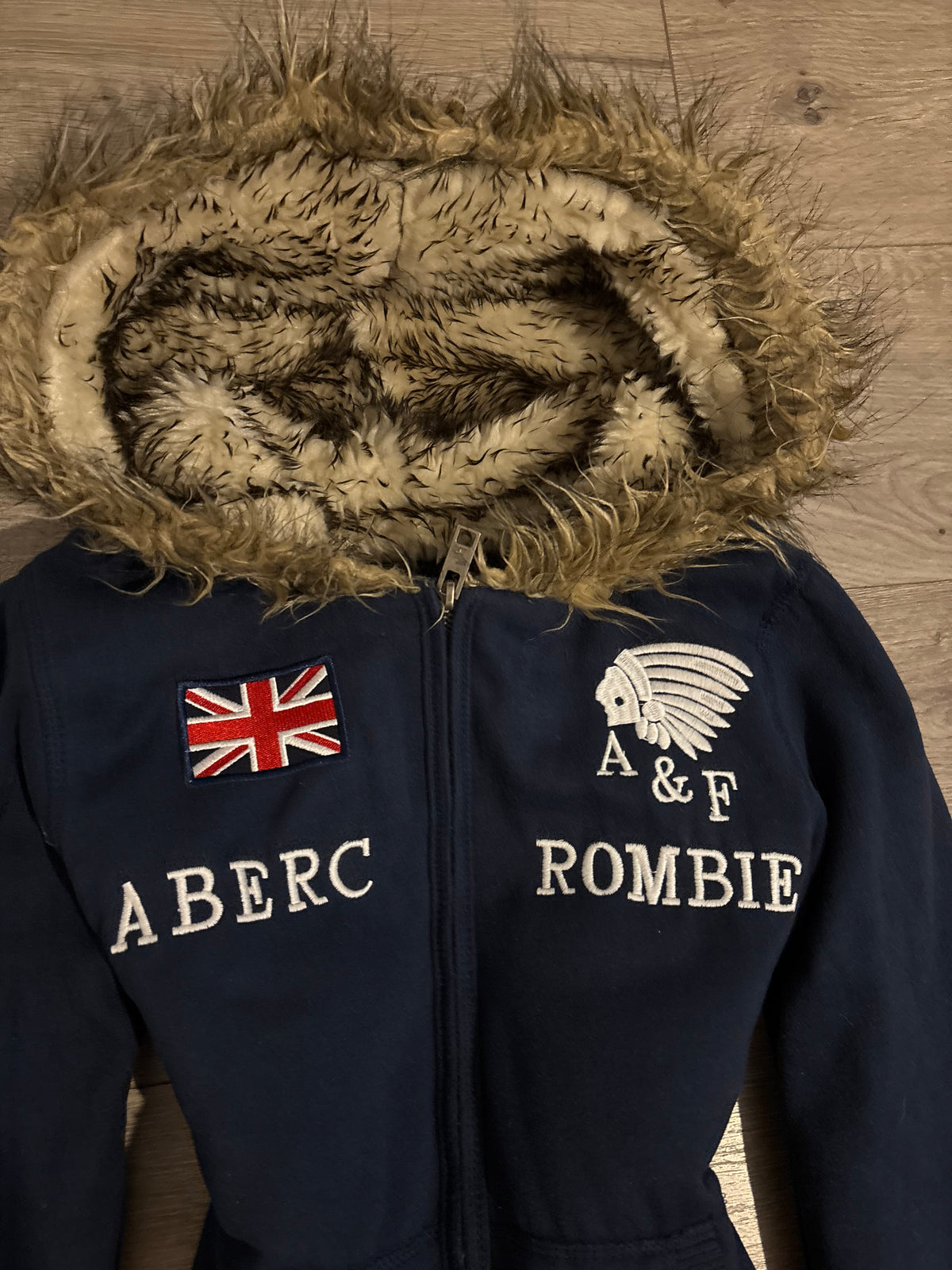 Vintage Abercrombie & Fitch Navy Faux Fur Hood Zip Up – Size S