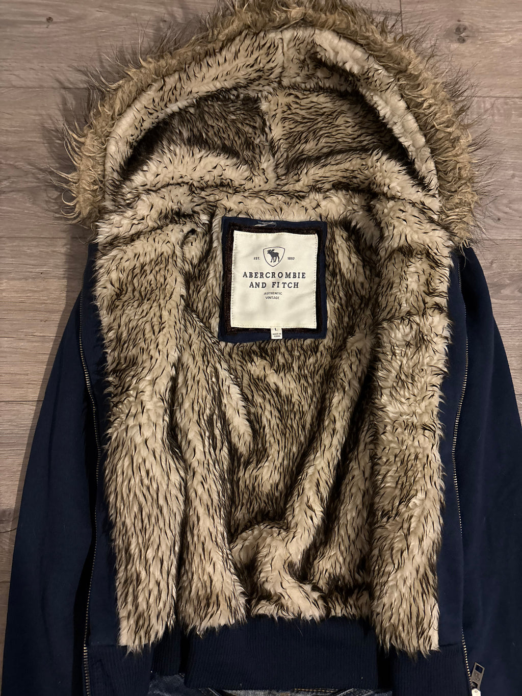 Vintage Abercrombie & Fitch Navy Faux Fur Hood Zip Up – Size S