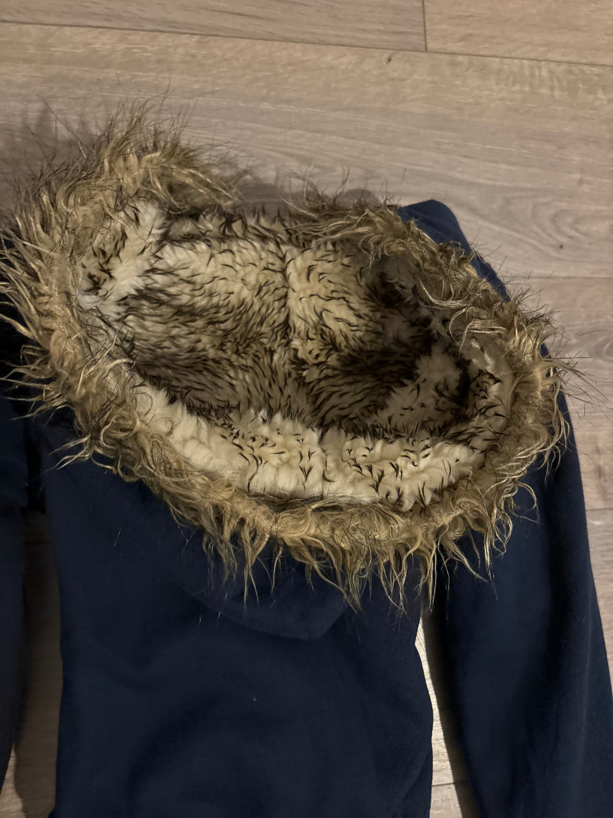 Vintage Abercrombie & Fitch Navy Faux Fur Hood Zip Up – Size S