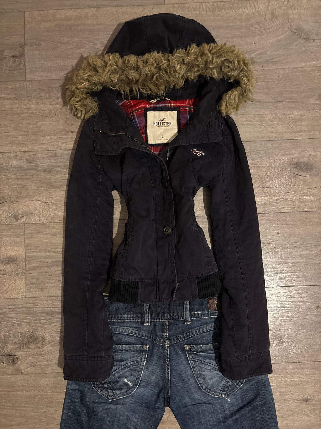 2000s Hollister Black Parka (Back String Detail) – Size M