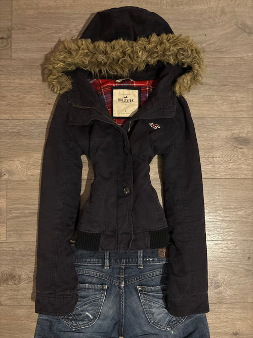 2000s Hollister Black Parka (Back String Detail) – Size M