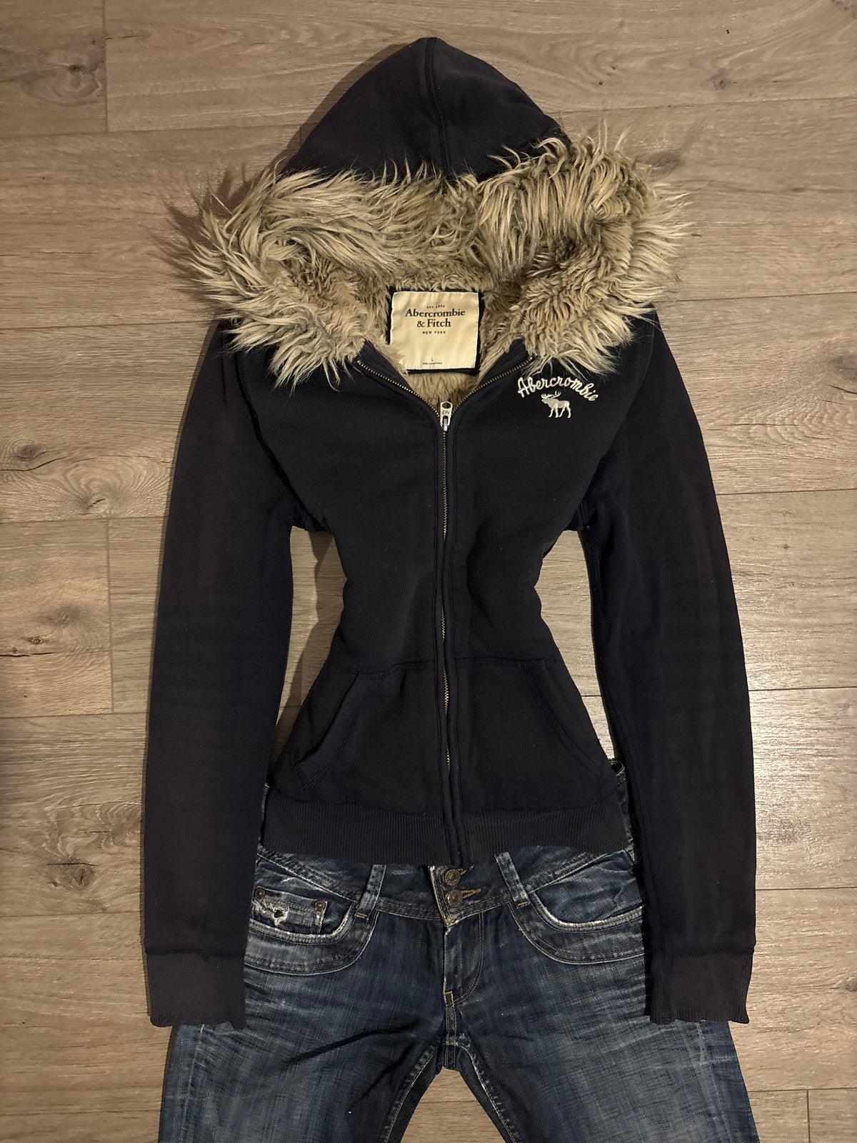 Vintage Abercrombie & Fitch Black Faux Fur Hoodie – Size S-M