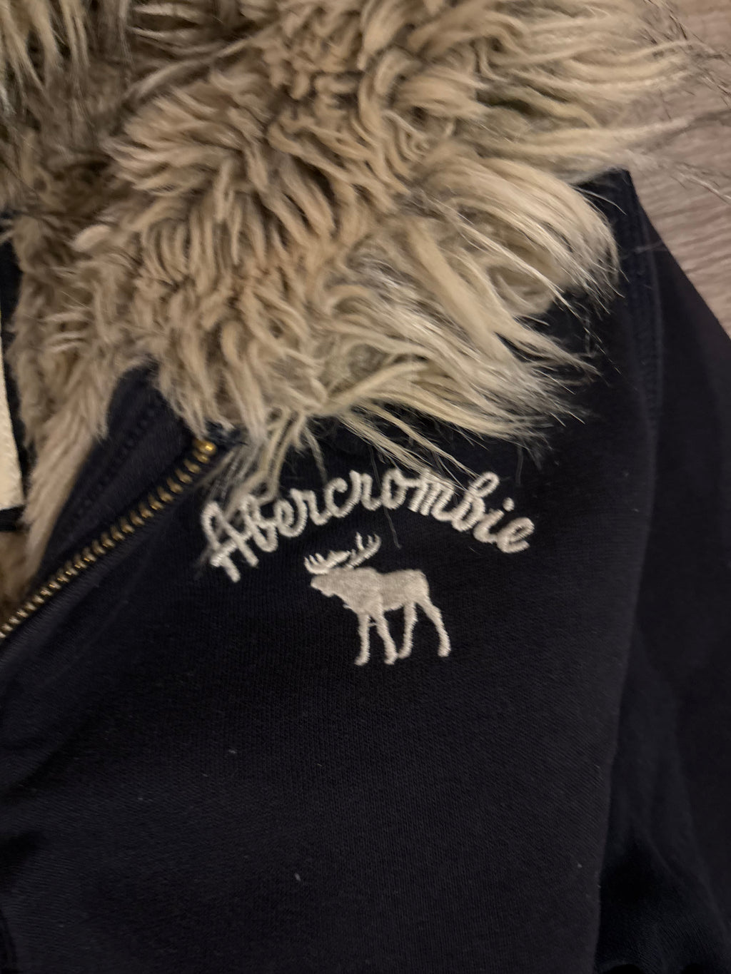 Vintage Abercrombie & Fitch Black Faux Fur Hoodie – Size S-M