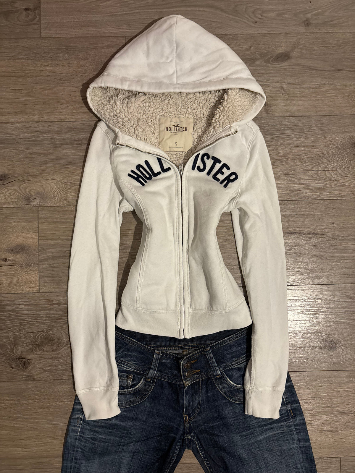 Vintage Hollister Cream Faux Fur Lined Zip Up – Size S