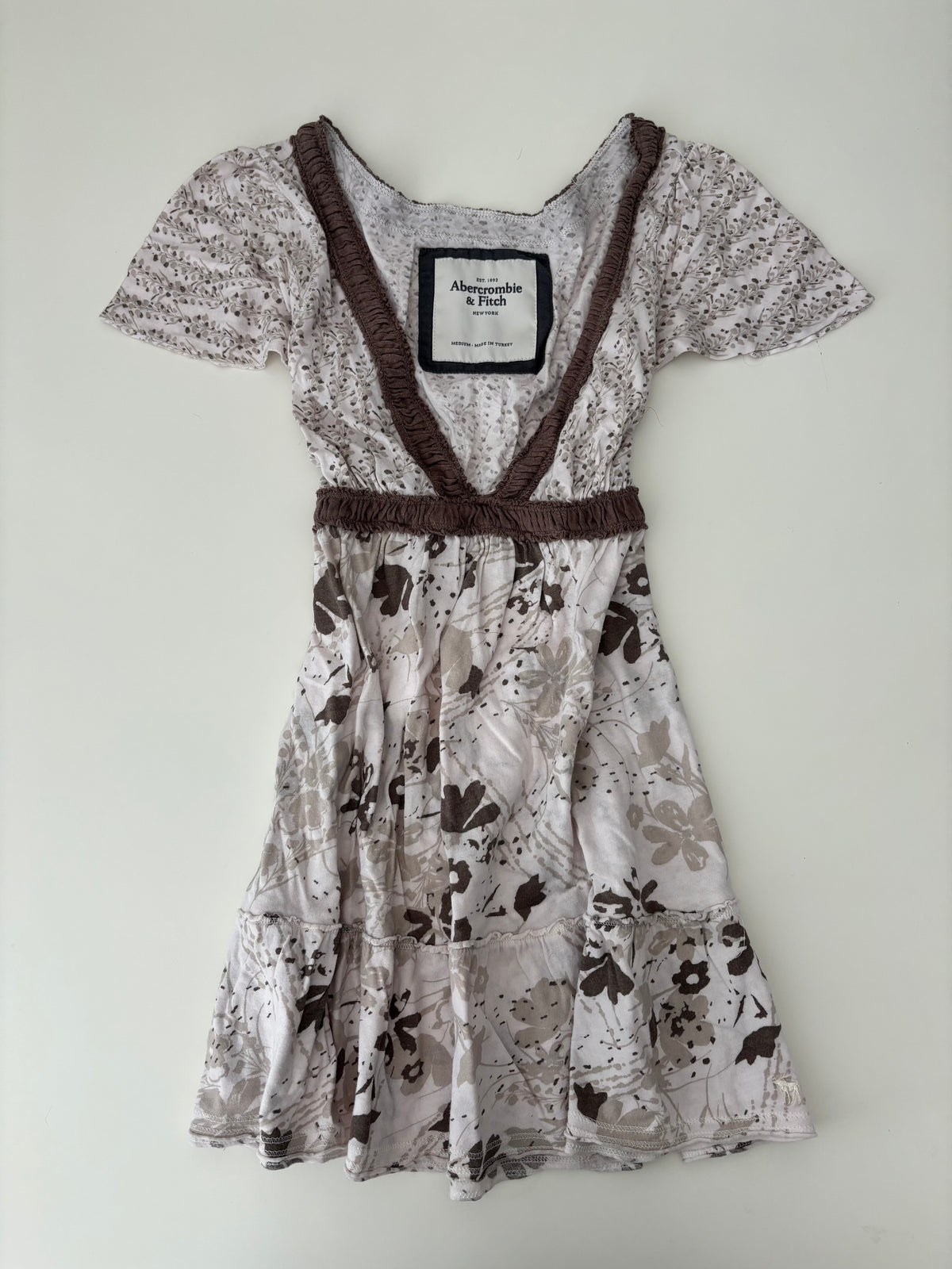 Vintage Abercrombie & Fitch White Brown Floral Babydoll Top – Size M