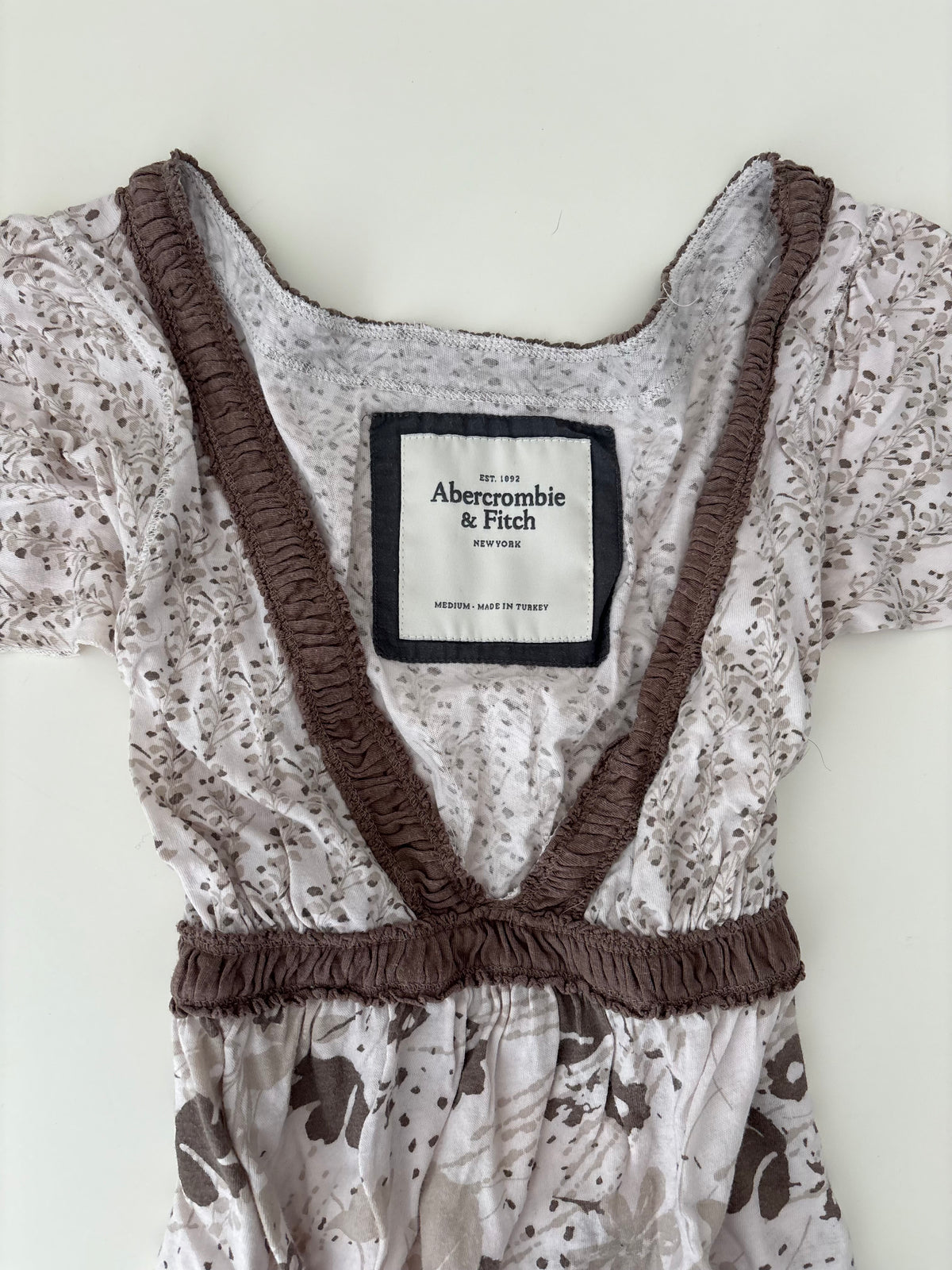 Vintage Abercrombie & Fitch White Brown Floral Babydoll Top – Size M