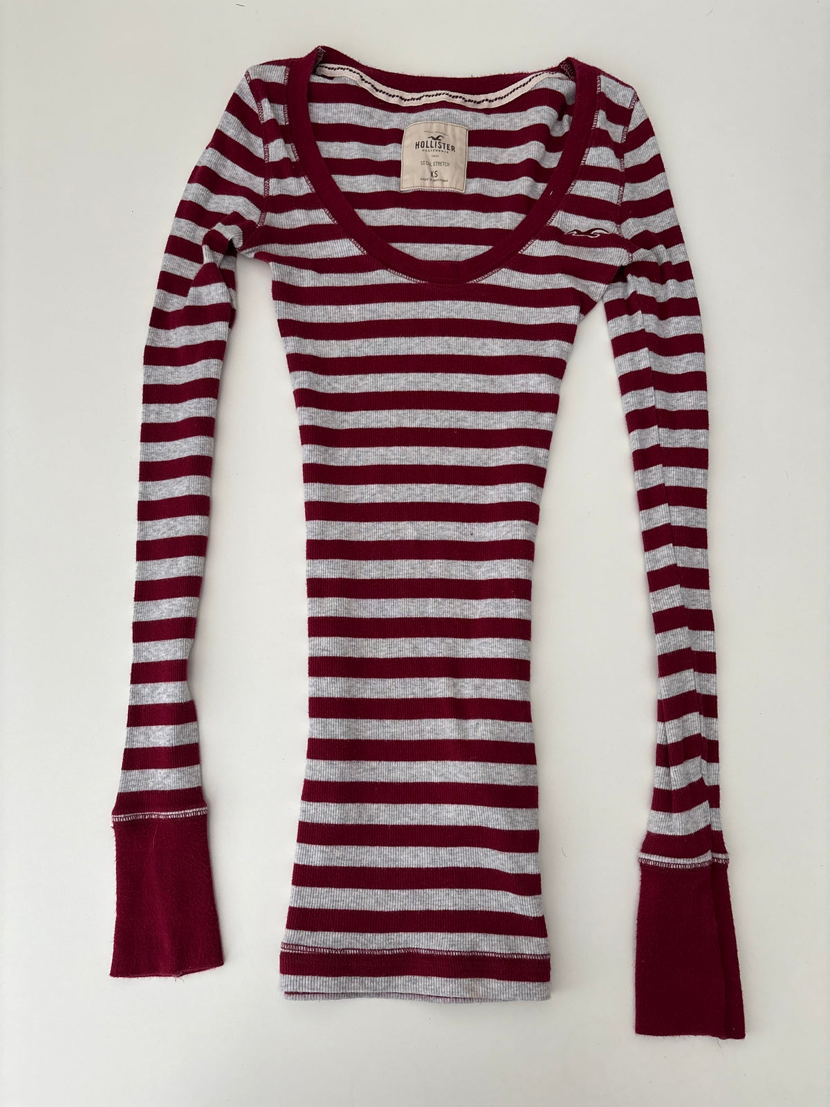 Vintage Hollister Burgundy Striped Longsleeve Top – Size XS