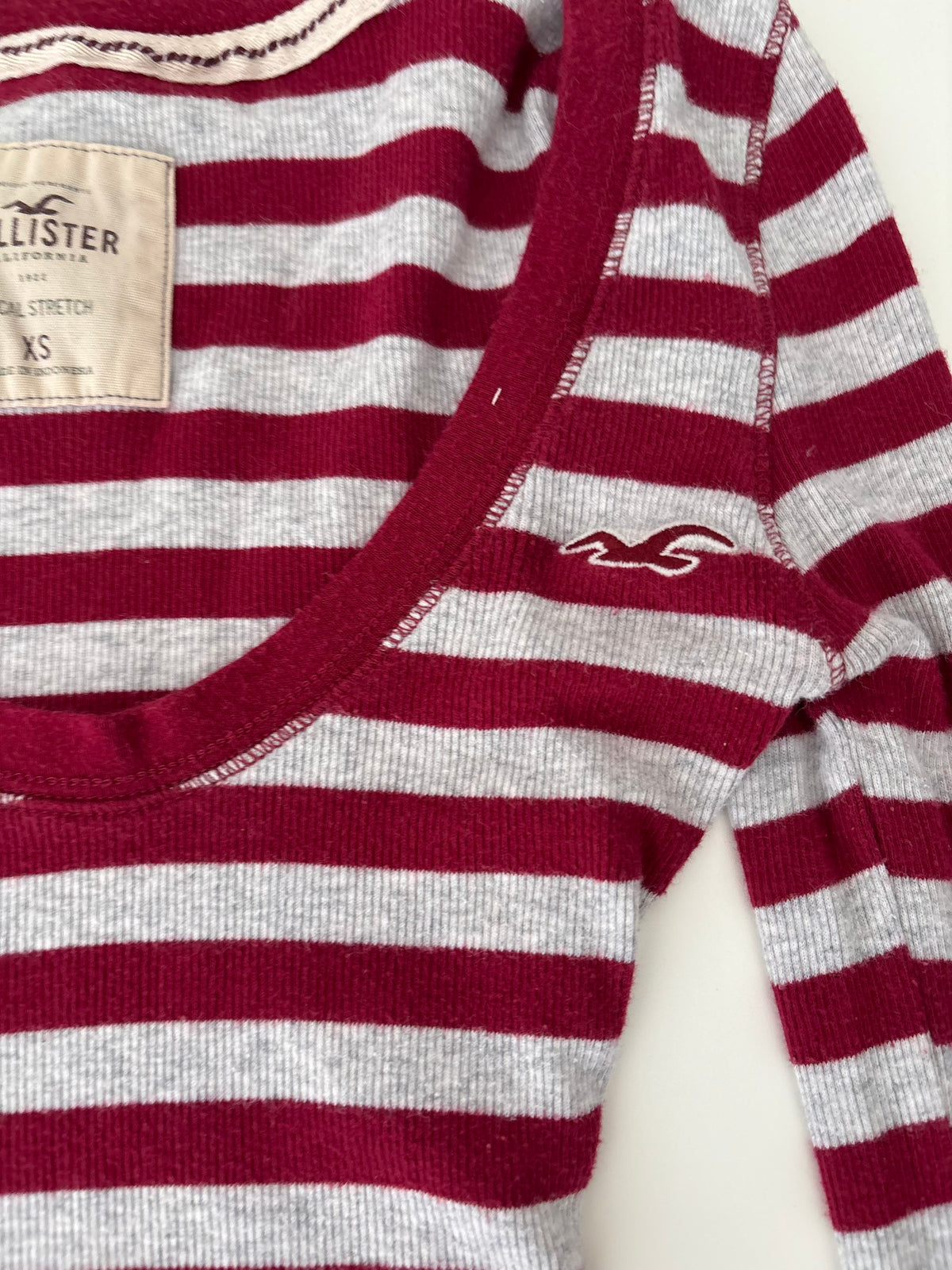 Vintage Hollister Burgundy Striped Longsleeve Top – Size XS