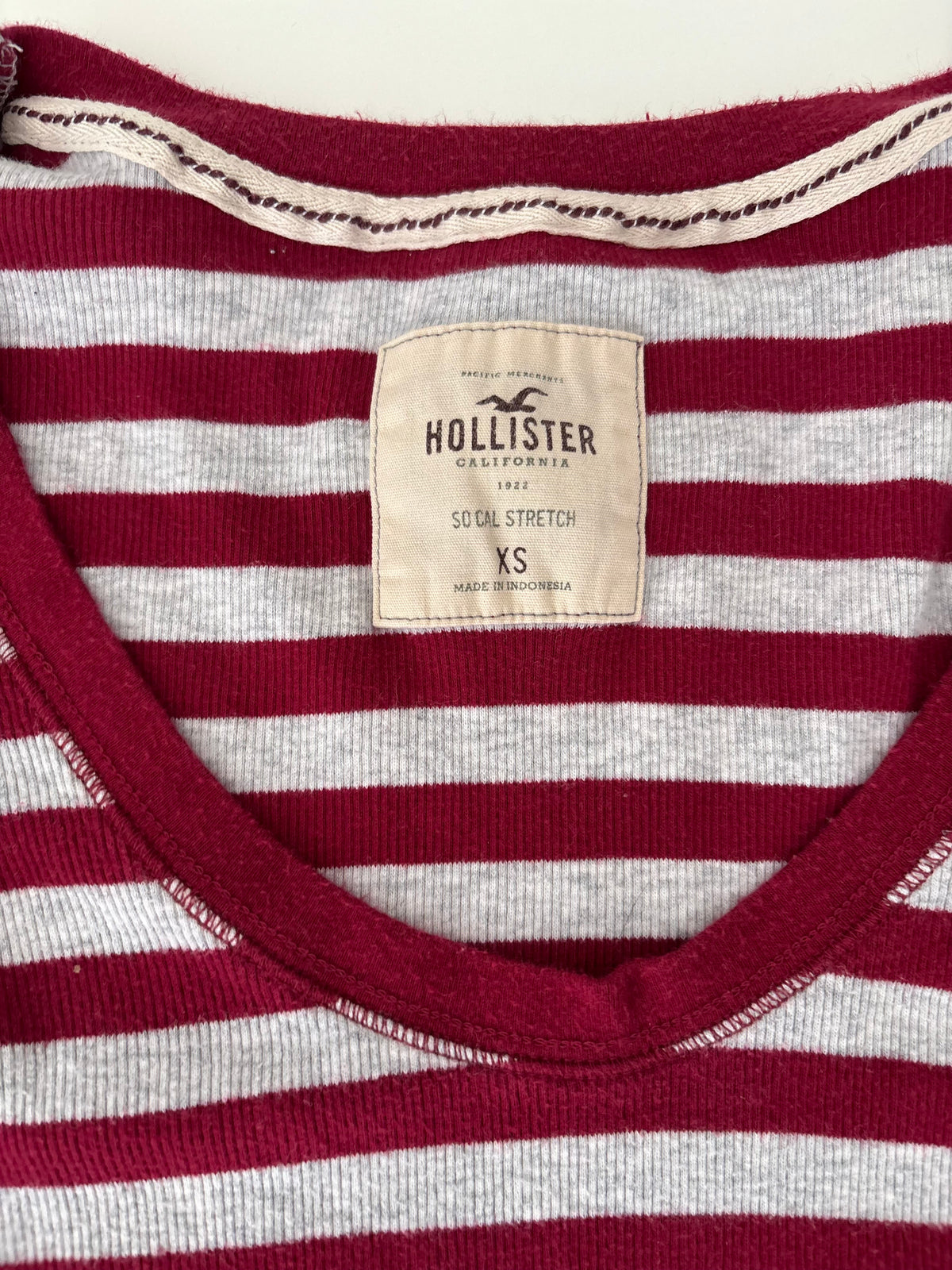 Vintage Hollister Burgundy Striped Longsleeve Top – Size XS